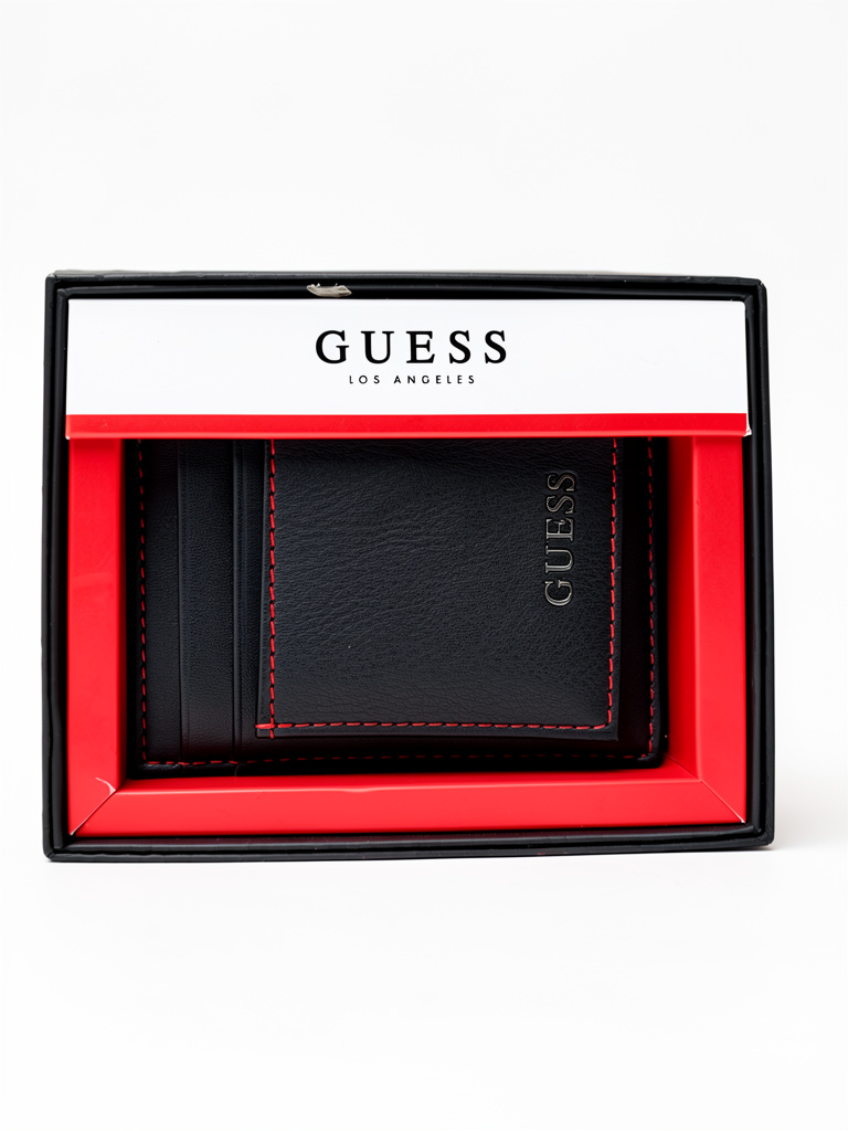 Cartera Guess negra con detalles rojos