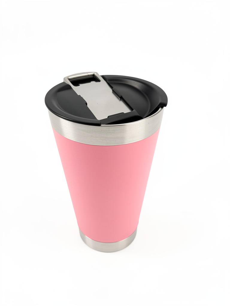 Copo termico com tampa e abridor de 473ml - rosa claro