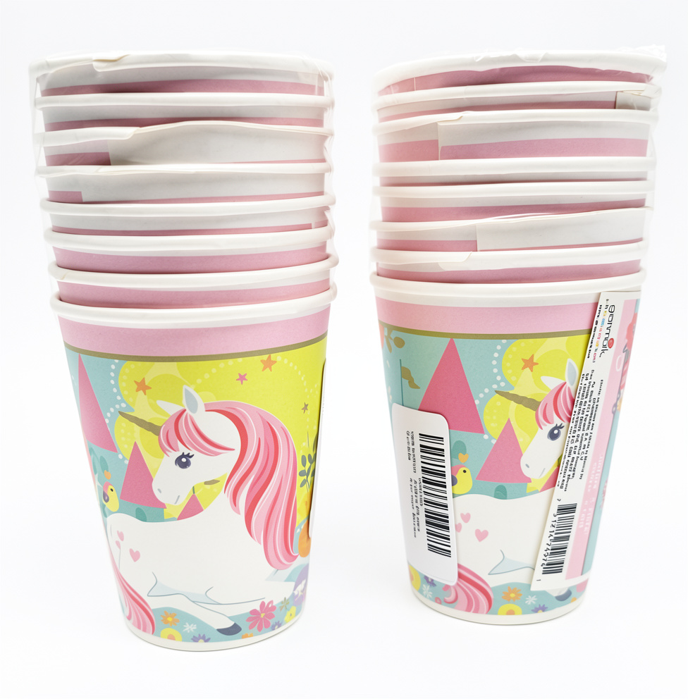 Vasos de papel unicornio, 6 PCS