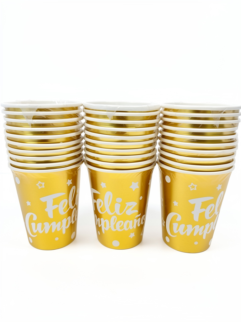 Vaso Feliz Cumpleaños y plateado
