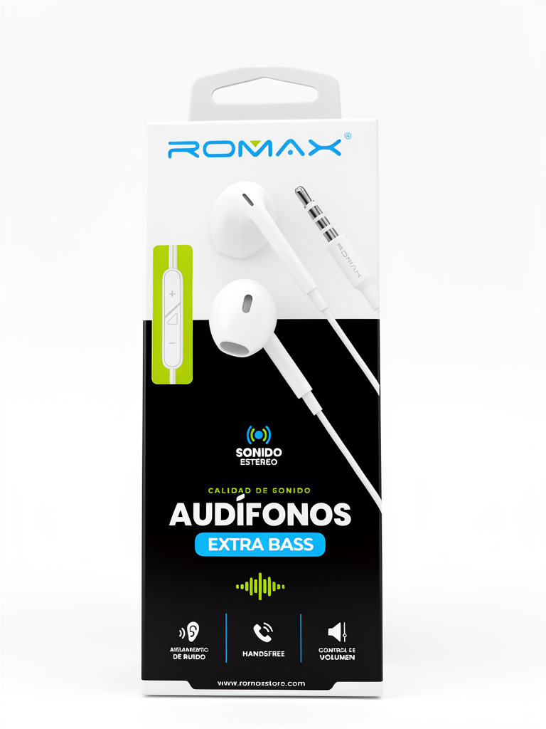 ROMAX audifonos blancos extra bass