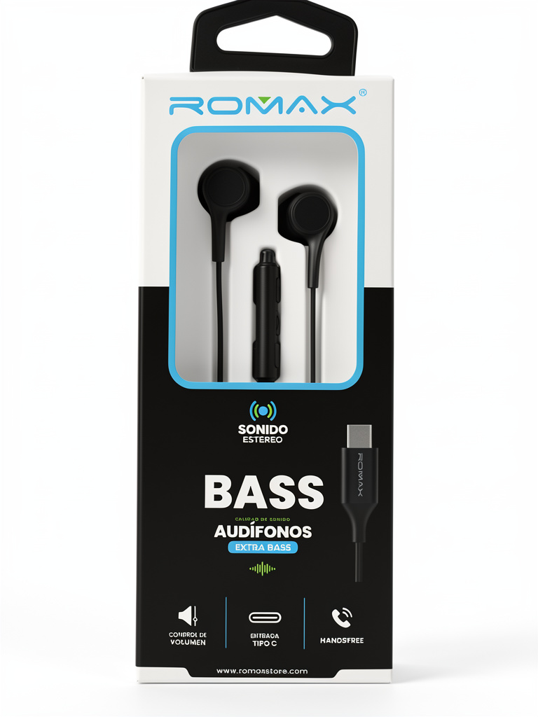 ROMAX audifonos cable type-C negro