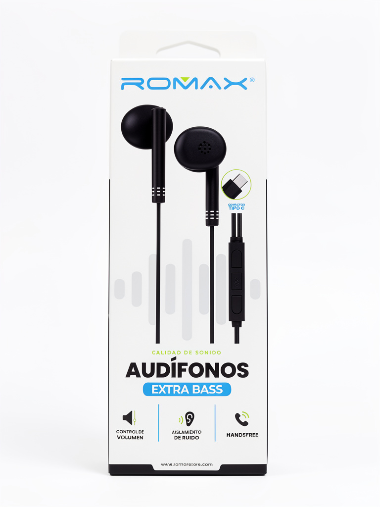 ROMAX audifonos cable Tipo C negros