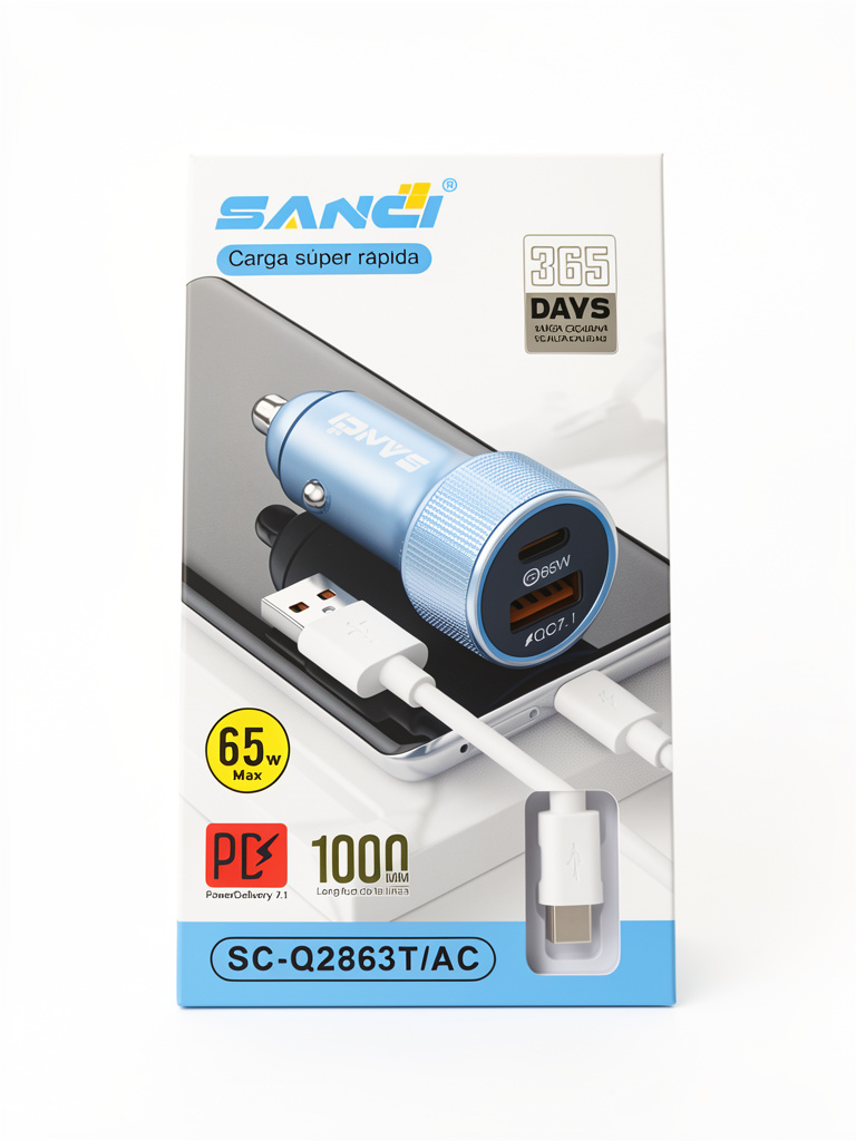 Sanci cargador auto 65W. Snt