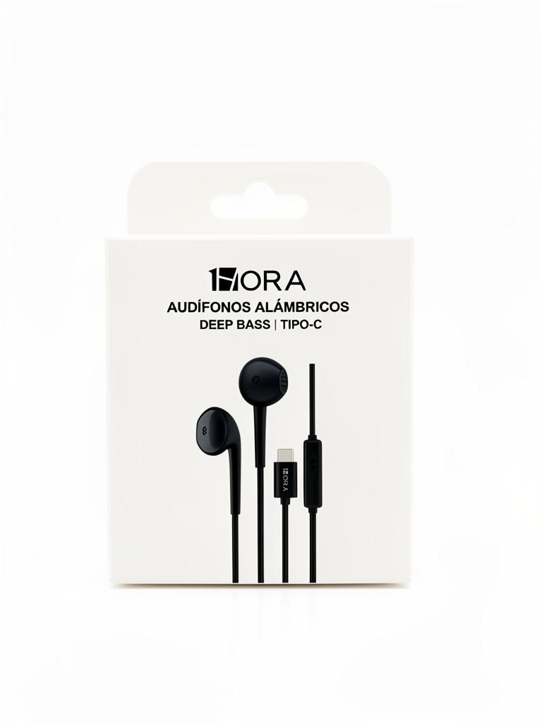1Hora audifonos alambricos negros Tipo-C