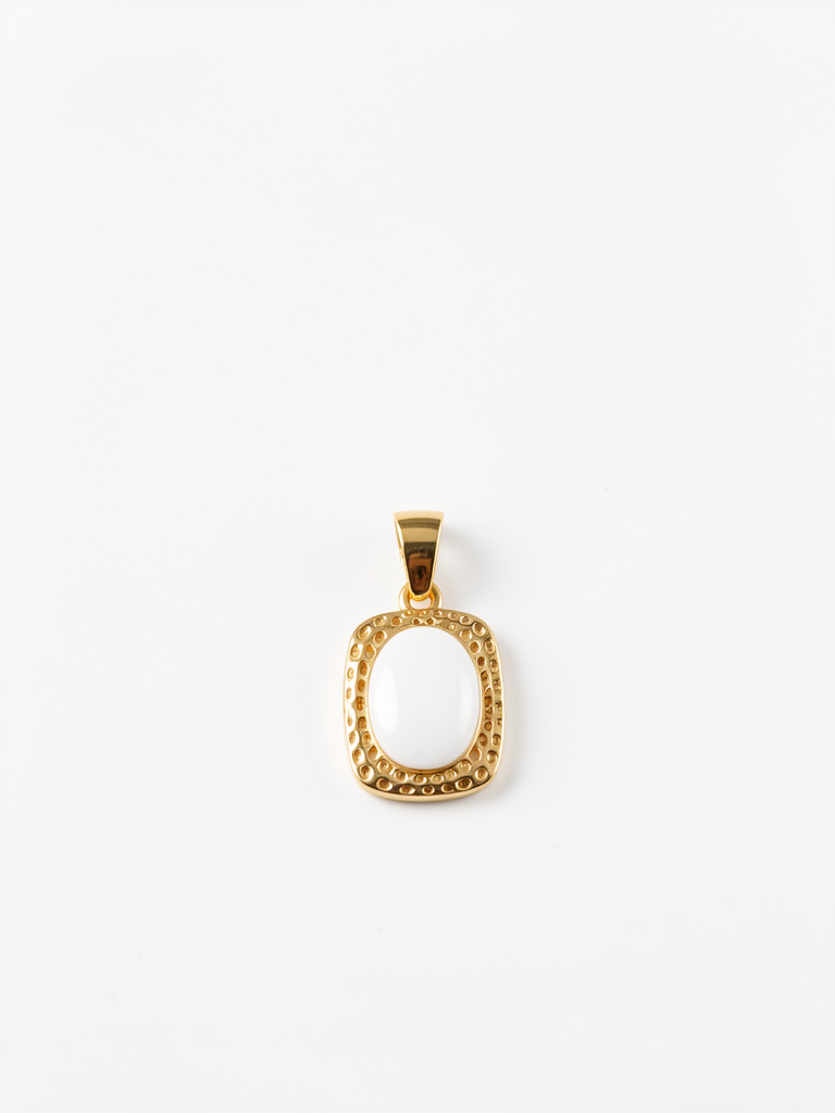 Oval White Pendant with Stainless Steel Frame