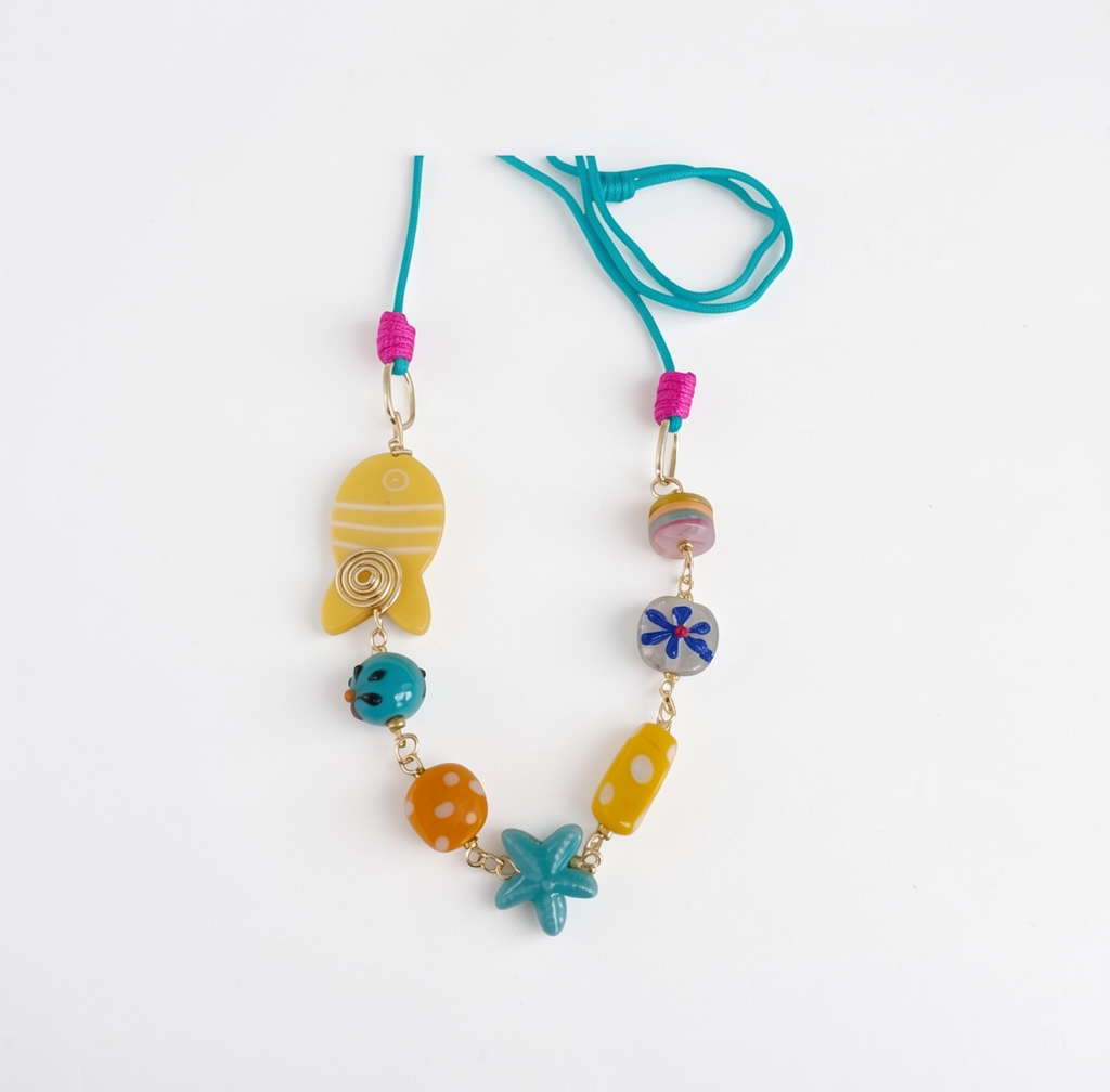 Colorful Beaded Necklace| Bone, Crystals, Shell & Ceramic