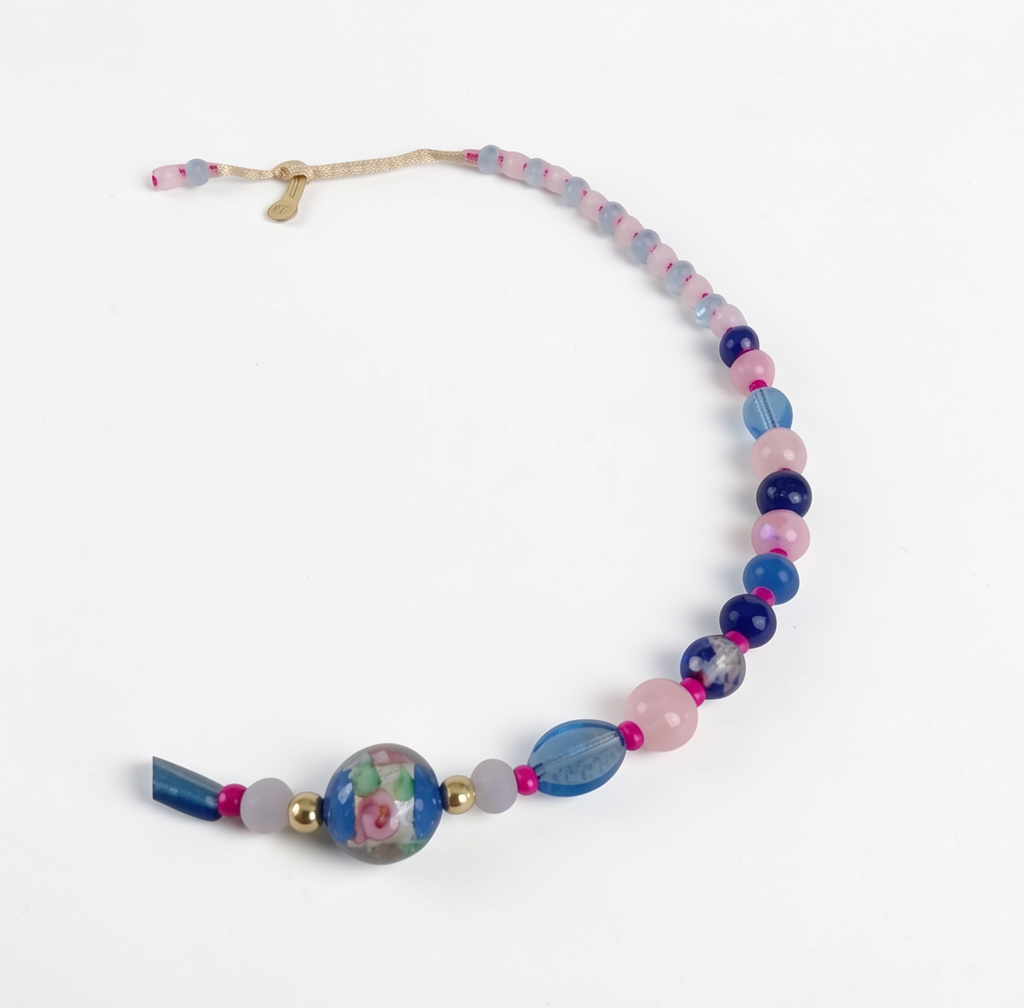 Blue Pink Beaded Necklace