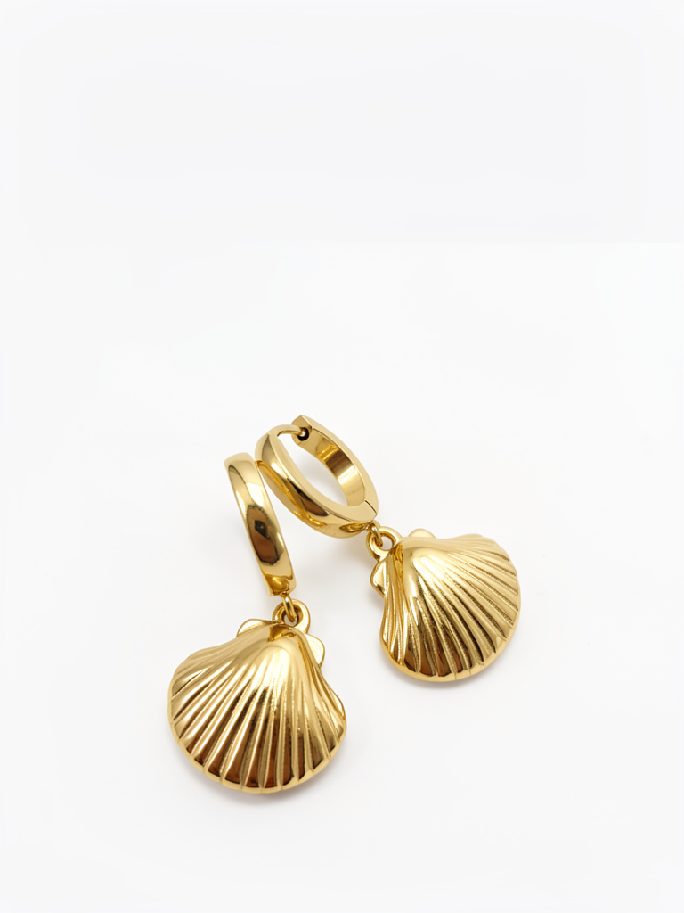Gold Shell Hoop Earrings| Stainless Steel