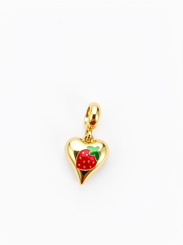 18K Gold Heart Strawberry Charm