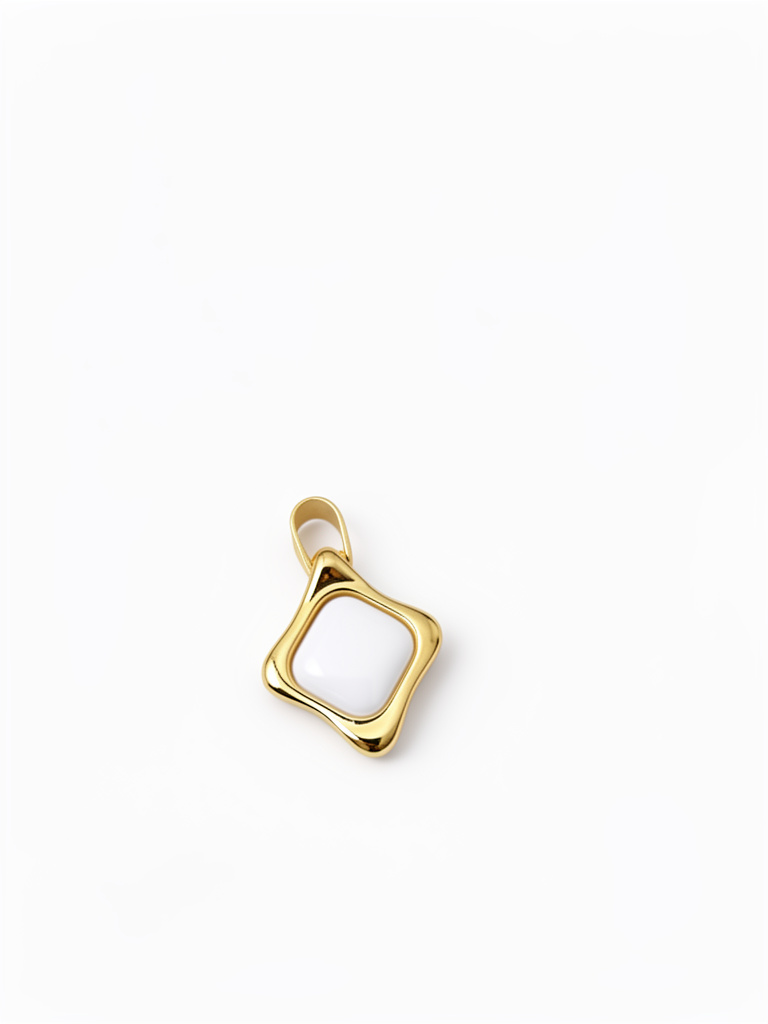 Square White Charm with Stainless Steel Frame