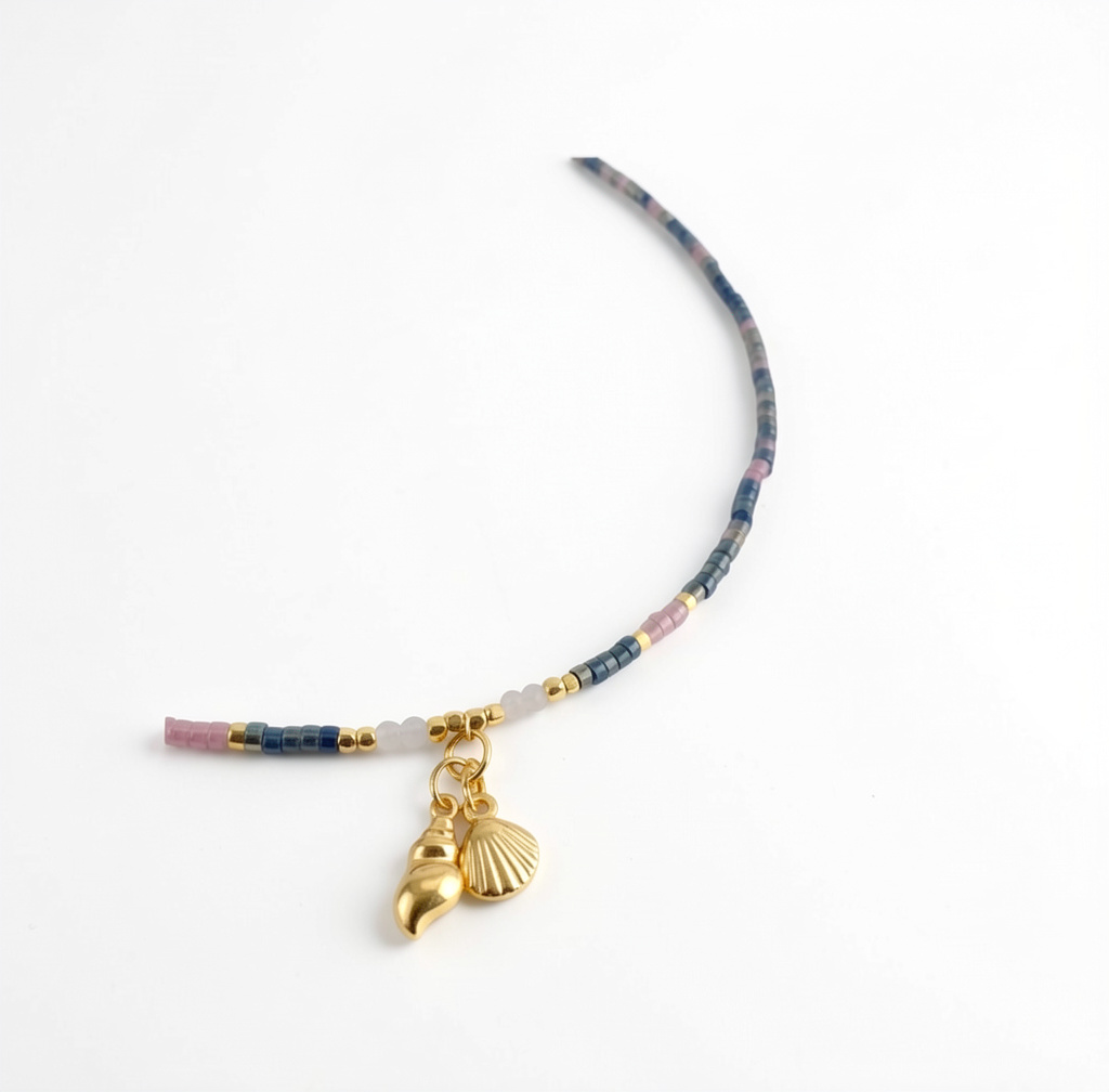 Gold Shell Charm Beaded Necklace