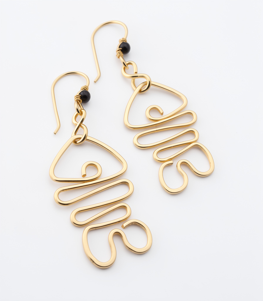Gold Fish Bone Drop Earrings