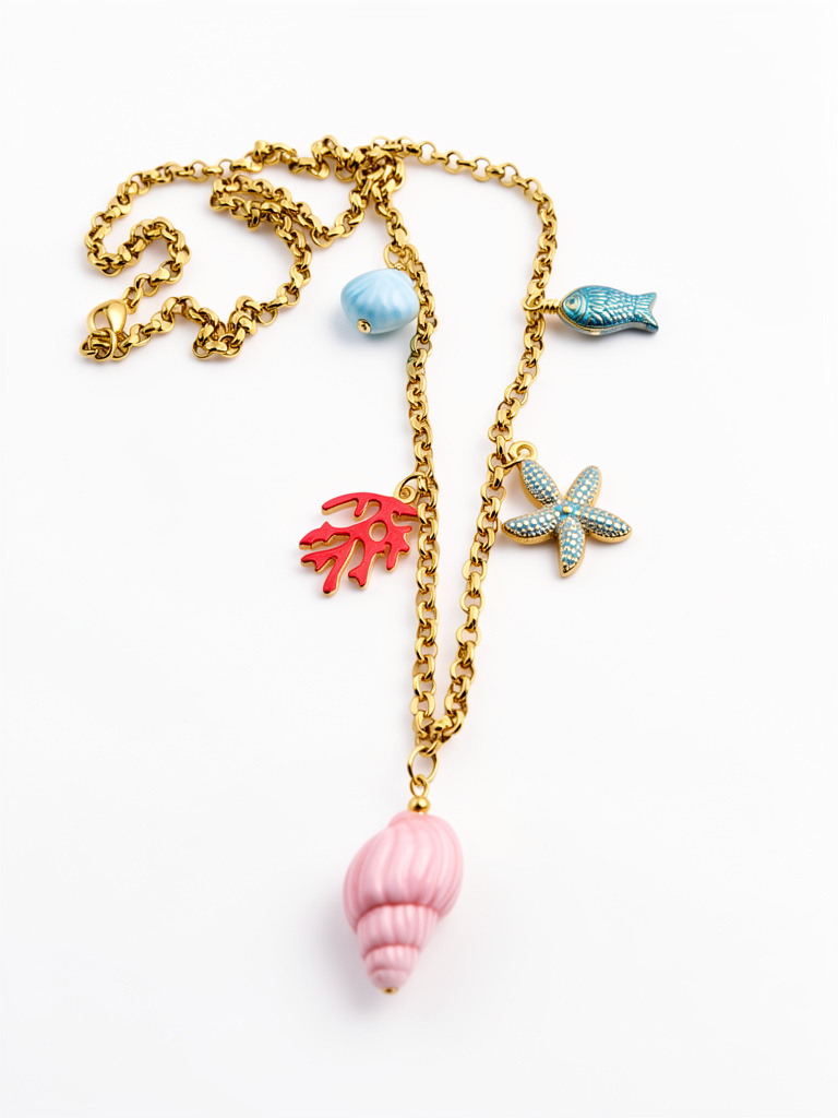 Mixed Charm Necklace |Stainless Steel |Glass |Ceramic |Alloy 2