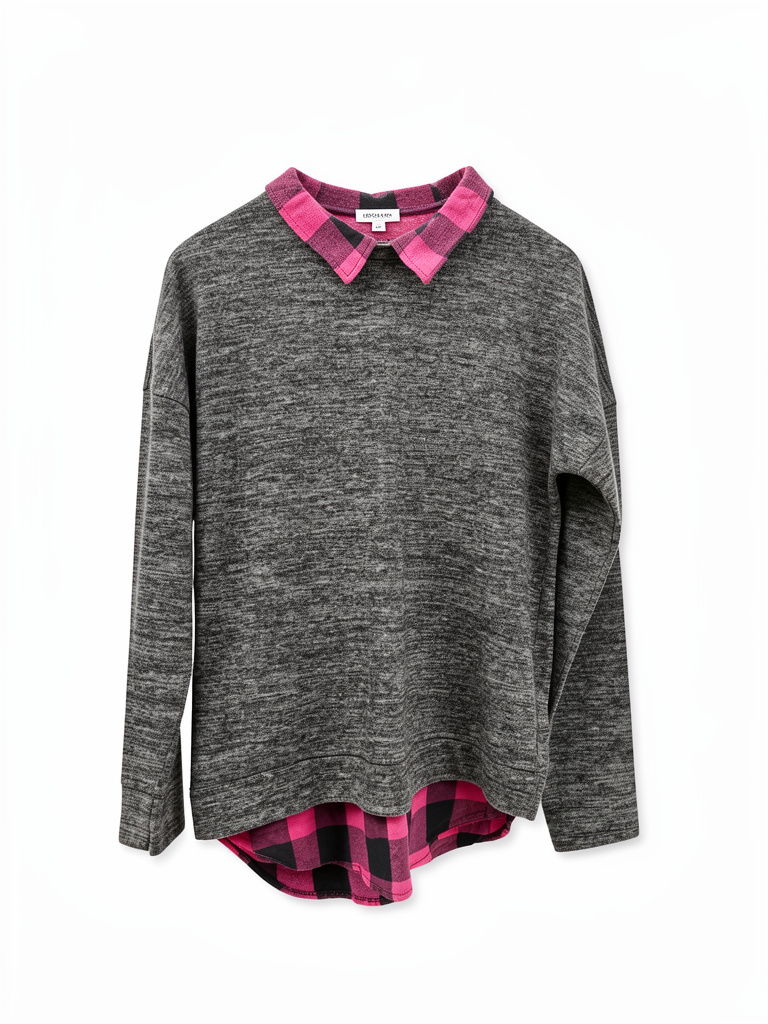 Sweater gris cuello rosa
