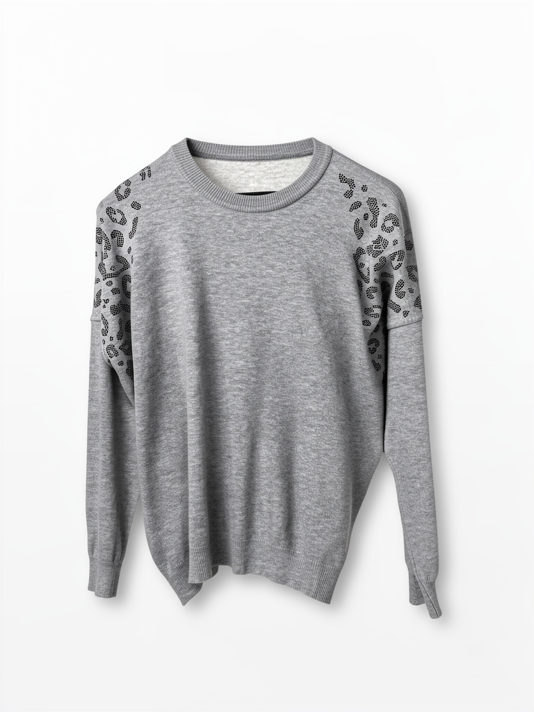 Sweater gris con estampado de brillos
