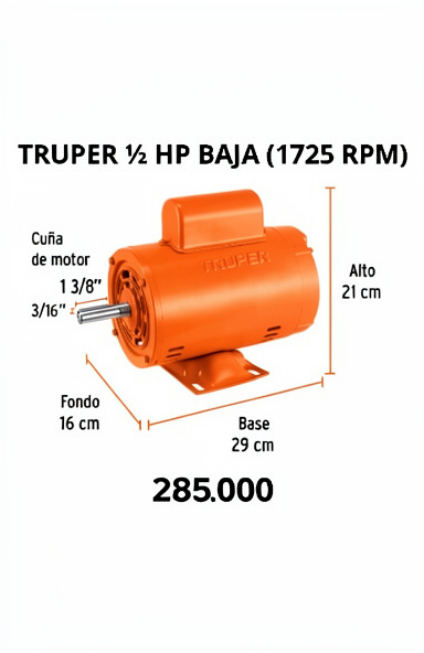 motor electrico truper 1/2HP baja