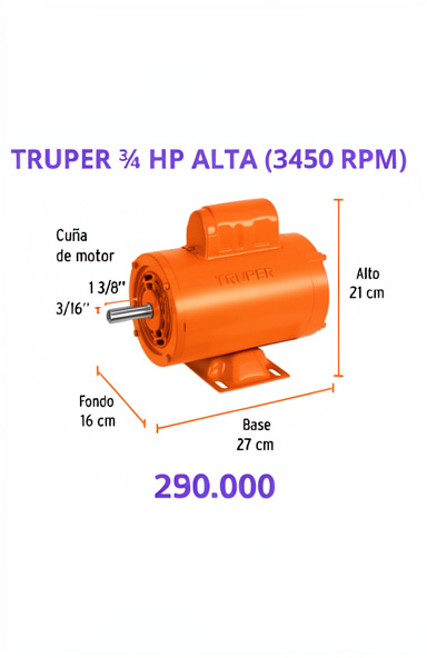 motor electrico truper 3/4HP alta