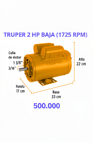 motor electrico truper 2HP baja