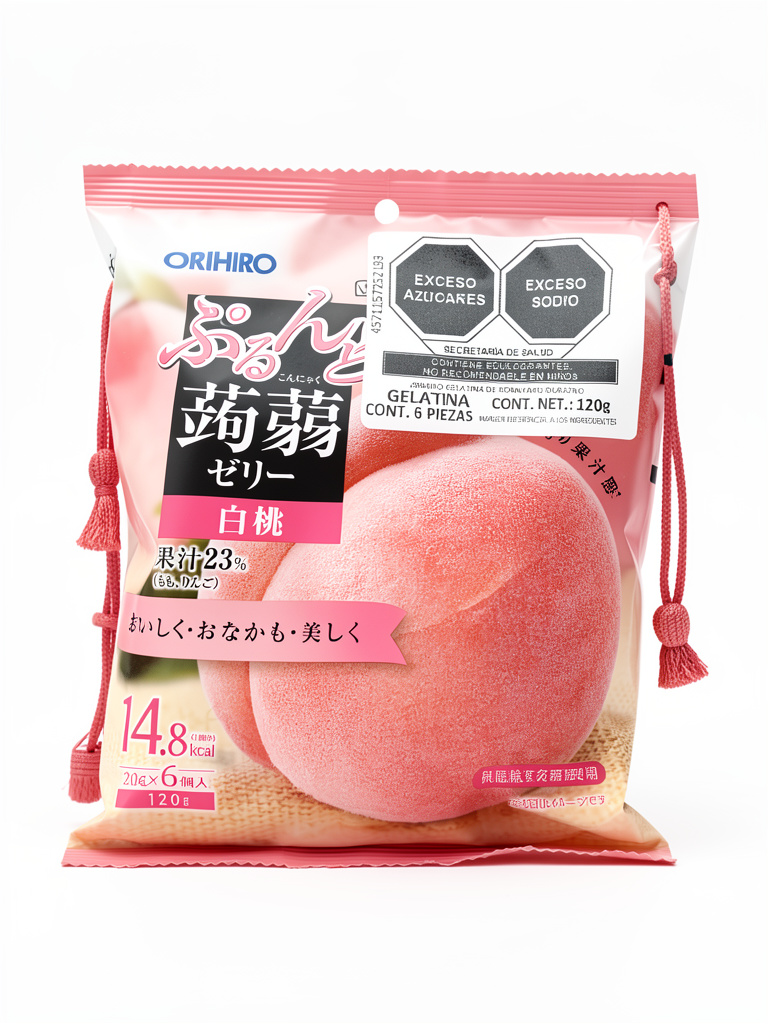 Orihiro gelatina de konnyaku durazno 6 pzas 120 g