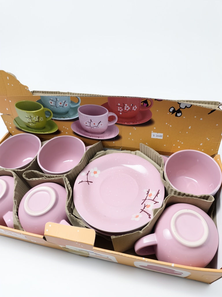 Ser 6  Taza con platillo  estampado flores