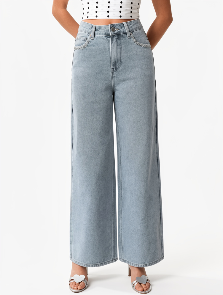 JEANS PIERNA ANCHA DAMA C/DESTELLOS