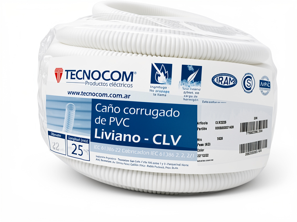 Tecnocom caño corrugado PVC blanco 22mm