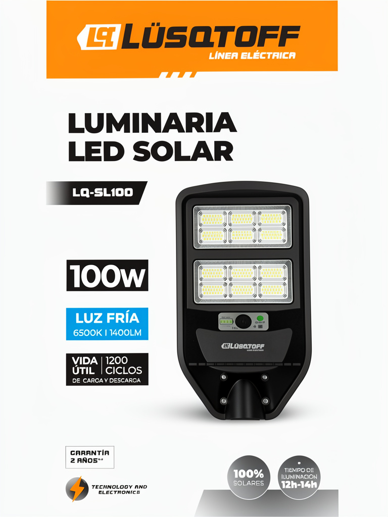 Lüsqtoff luminaria solar 100W de calle