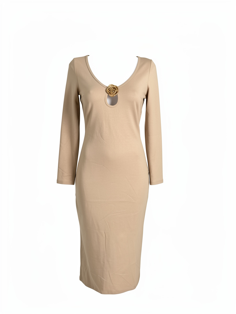 Vestido beige manga larga