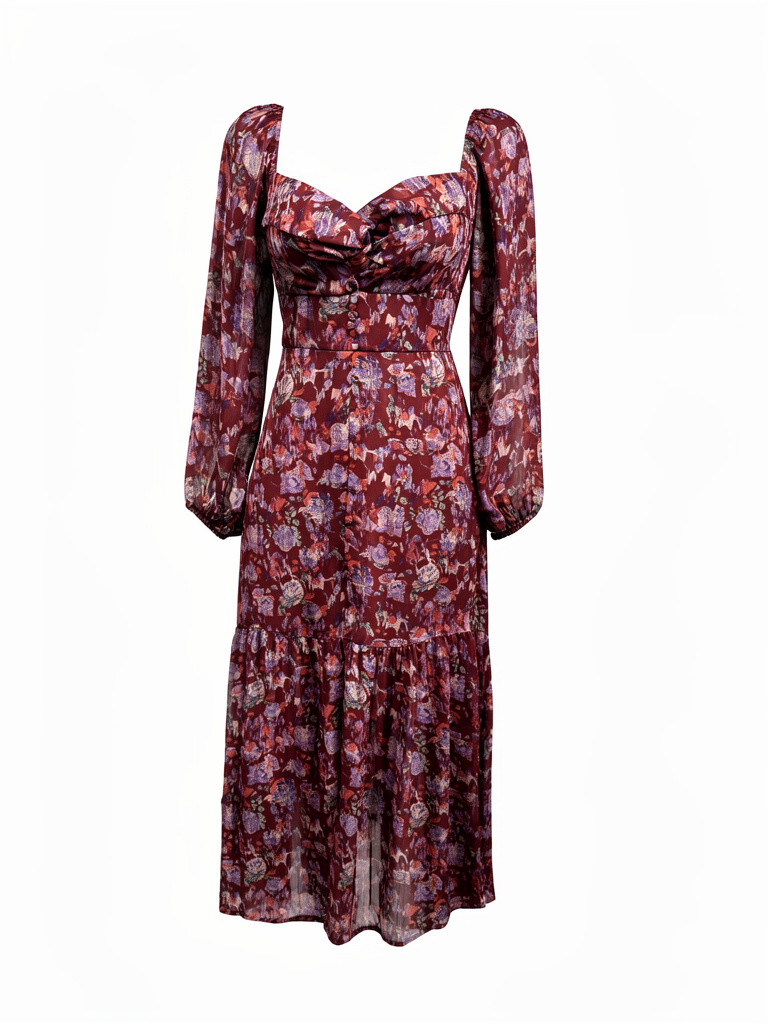 Vestido floral vino manga larga