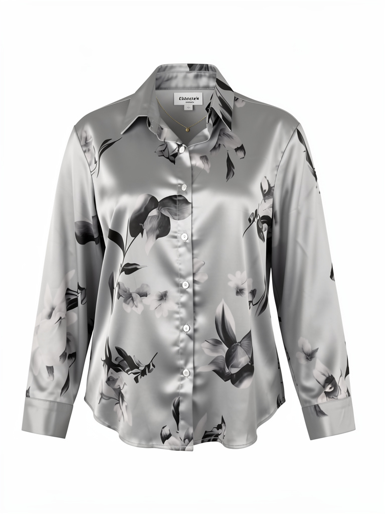 Blusa satinada gris estampada talla l