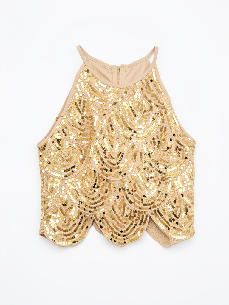 Top beige lentejuelas
