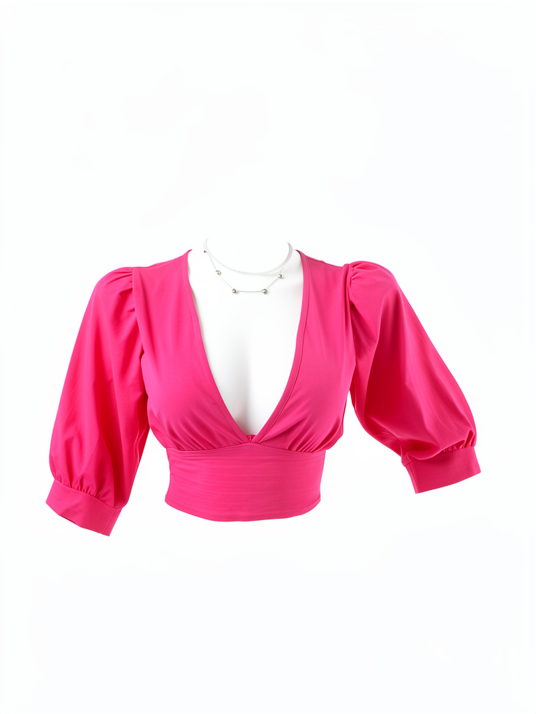 Blusa fucsia manga puff talla m