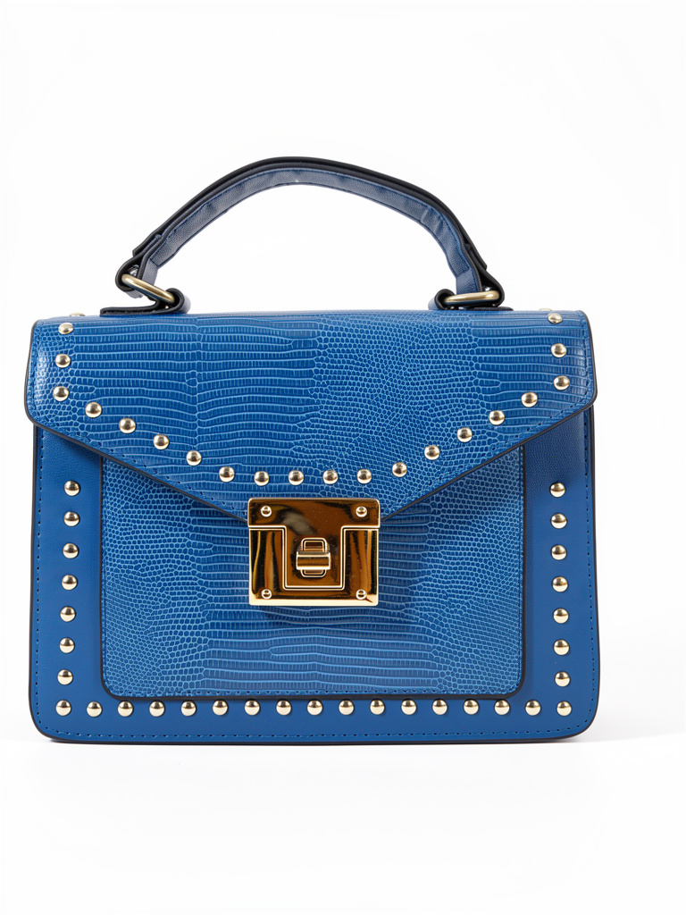 Cartera azul con taches