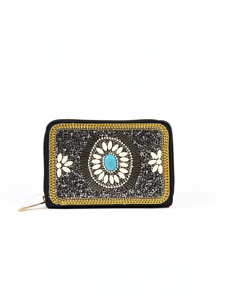 Cartera negra decorada