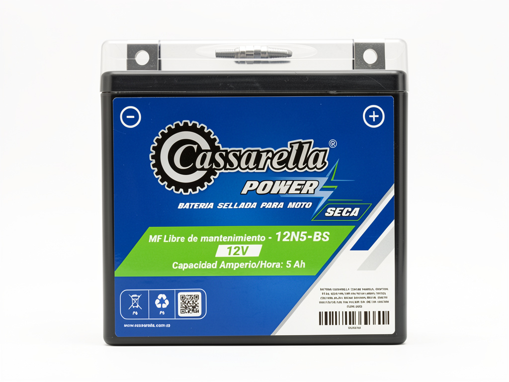 BATERIA CASSARELLA 12N5 TAMAHA CRIPTON -FZ16-SZ15-YBR 125 -YD125-LIBERO -XTZ125-FZN150-BAJEJ -BOXER 110-110-125-135-PULSAR 135-NS125-VICTORY FLOW