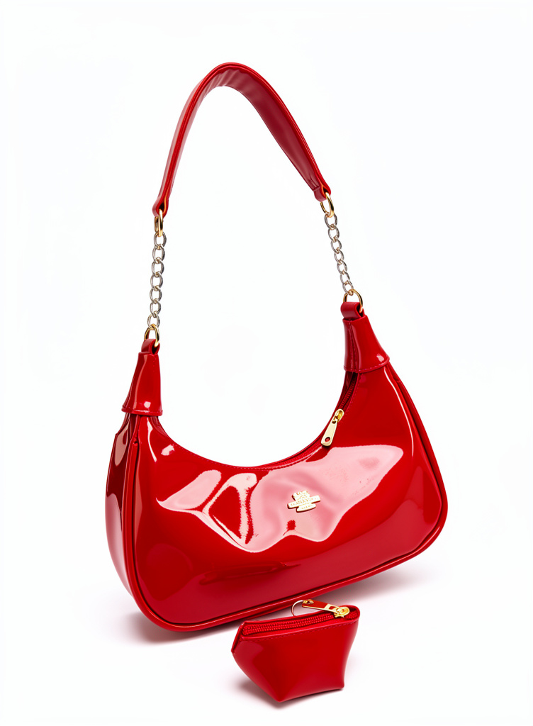 Cartera roja charol con cosmetiquera