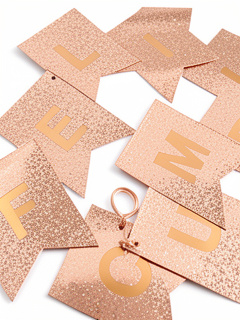 BANDERIN HOLOGRAFICO ROSE GOLD FELIZ CUMPLEAÑOS