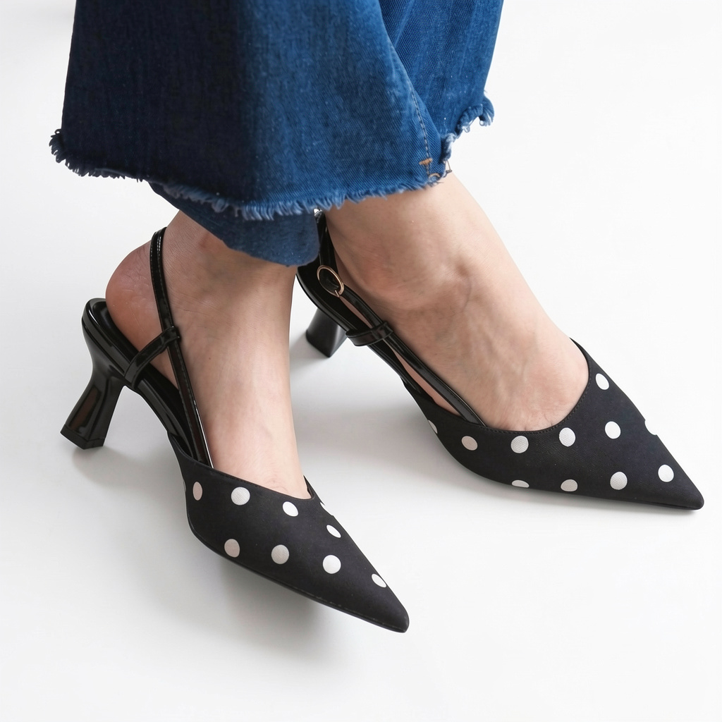 Taco negro polka dot (taco copa - 5.5)