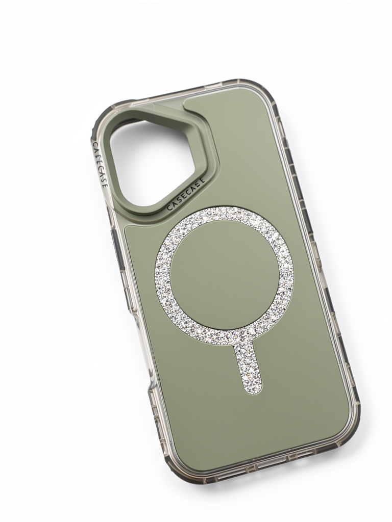 iPhone 16 normal 360 gris MagSafe con brillos