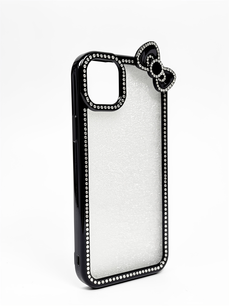 IPhone 14/15 plus Case negro con brillo y moño