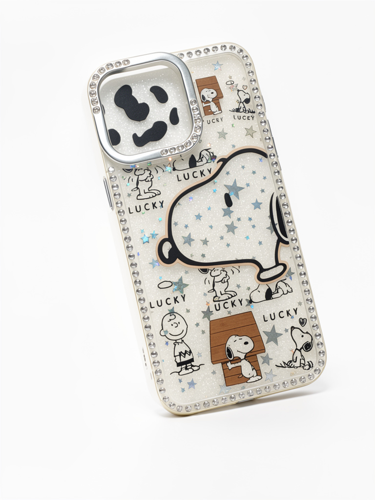 iPhone 15 pro Max Snoopy case con brillo