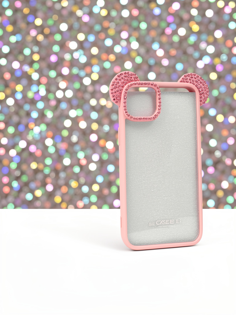 IPHONE 14/15plus Case rosa con orejitas
