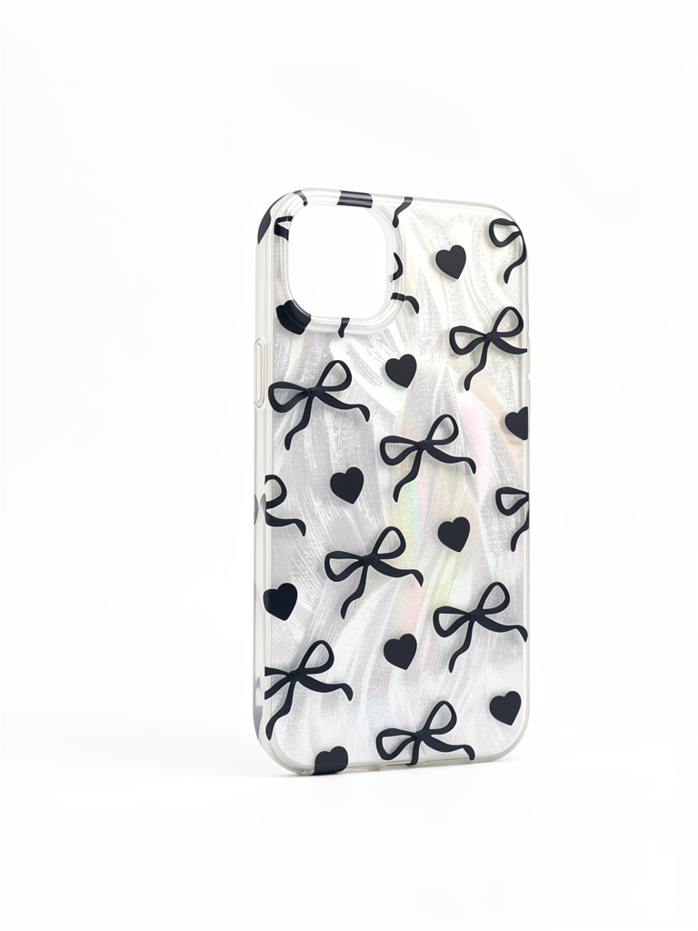 iPhone 14/15 plus Case brillante lazos y corazones