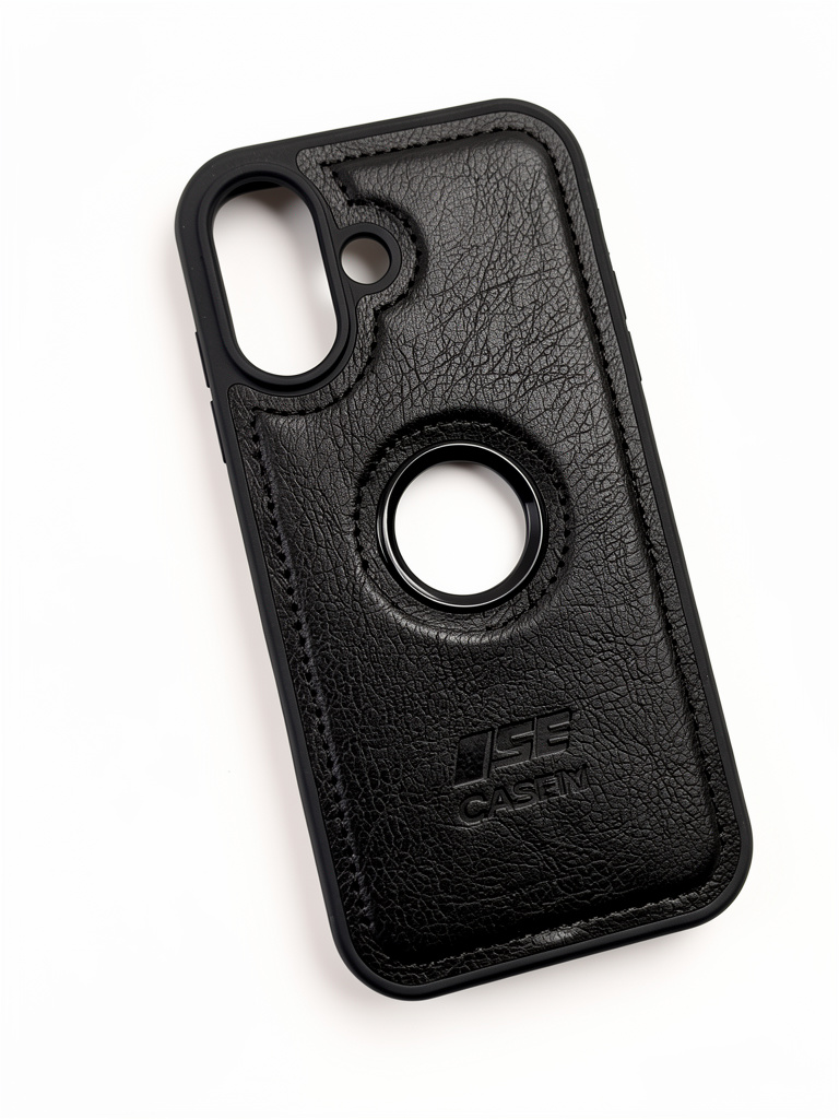 iPhone 16 normal Case negro tipo cuero