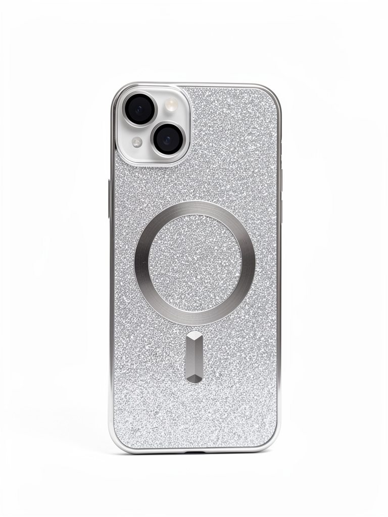 iPhone 14/15 plus glitter plateado