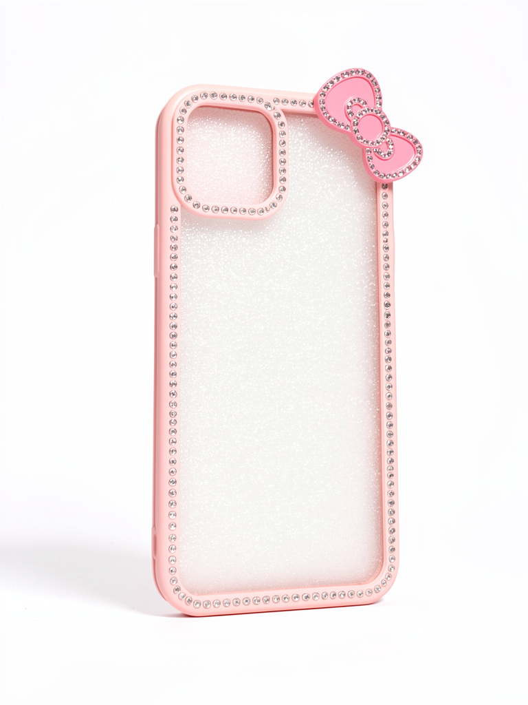 iPhone 14/15 plusFunda rosa brillante con moño