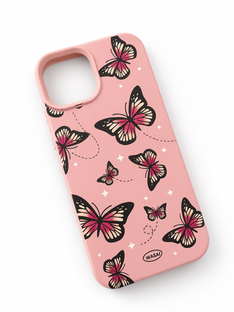 iPhone 15 normal case rosada mariposas