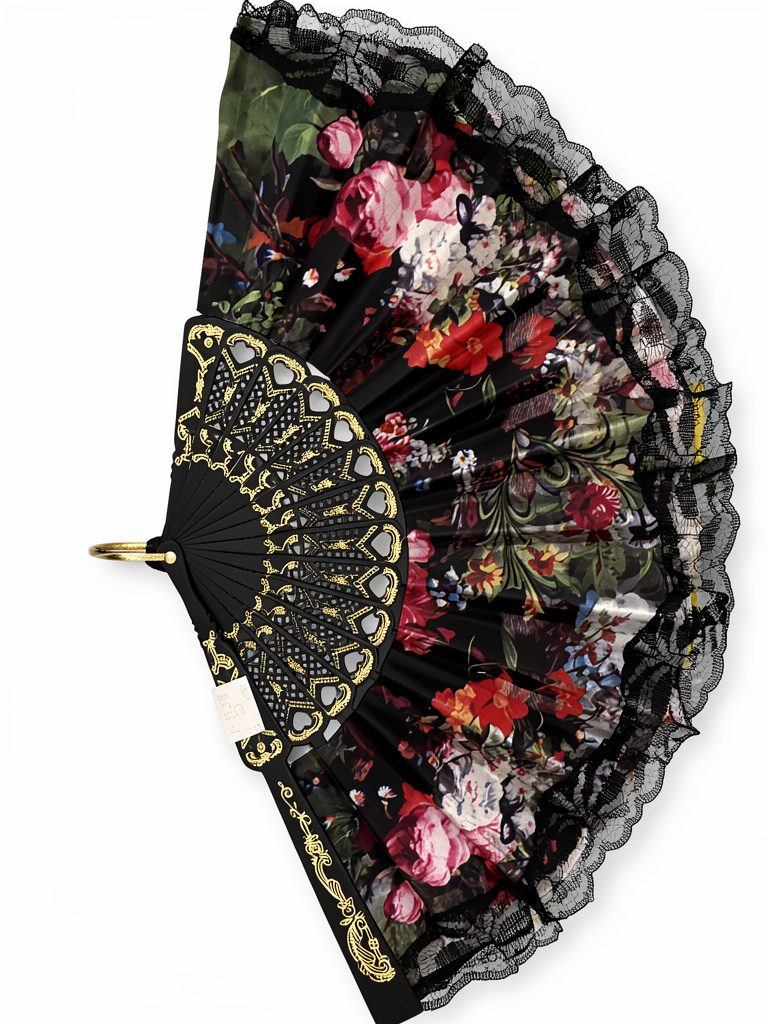 Abanico floral negro