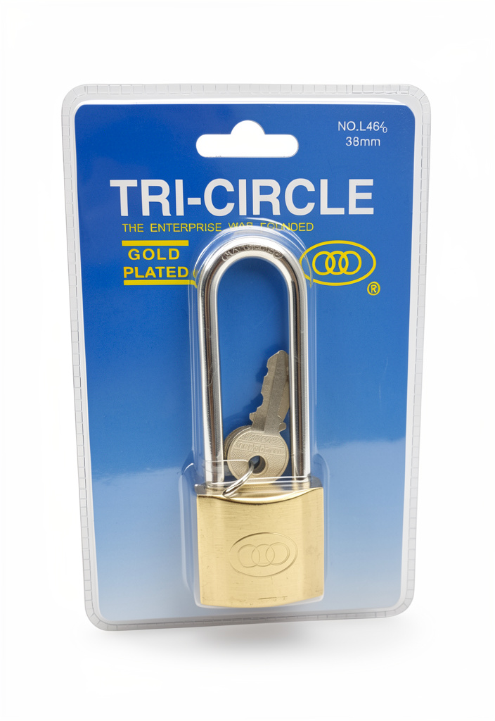 CANDADO LARGO 38MM GOLD PLATED BLISTER TRI-CIRCLE CAE